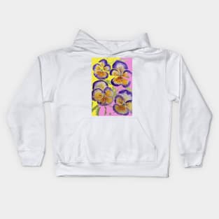 Viola Watercolor Purple Floral Pattern on Yellow and Pink Kids Hoodie